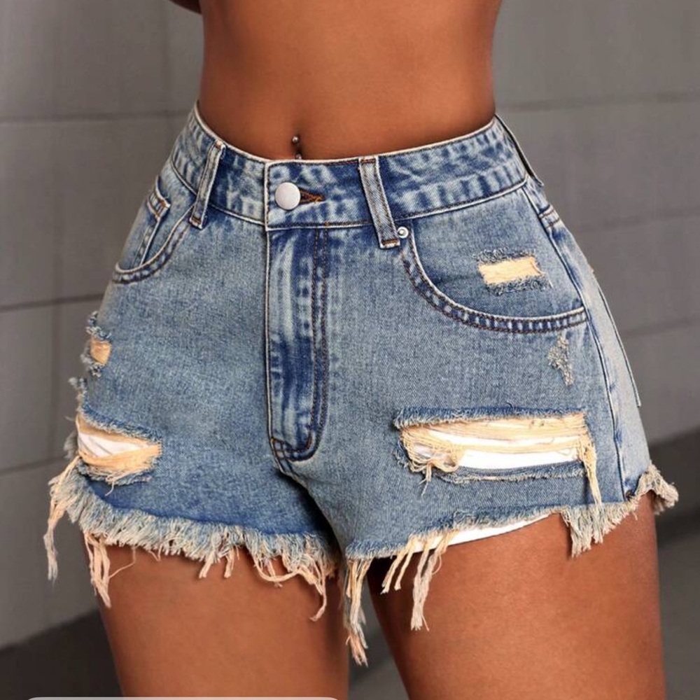 Light Blue Ripped Jean Shorts - Picture 4 of 4